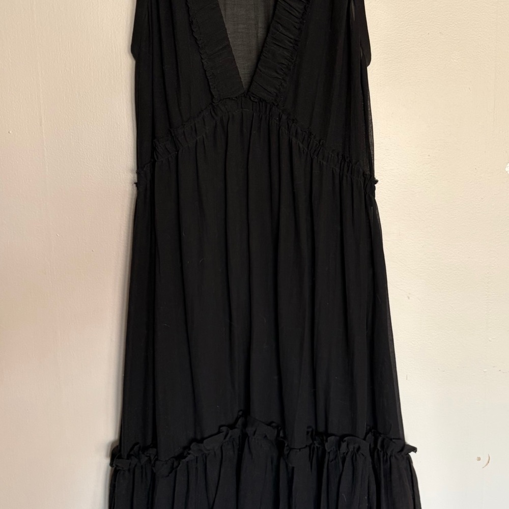 Marc Jacobs Sheer Raw Edge Black Tiered Maxi Dress US8